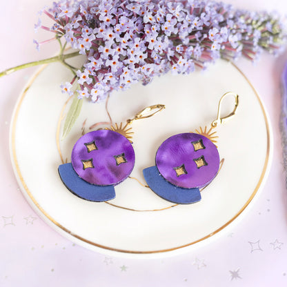 Boucles d'oreilles Boule de Cristal violet
