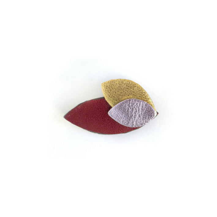 Broche Feuilles en cuir doré, bronze, marron