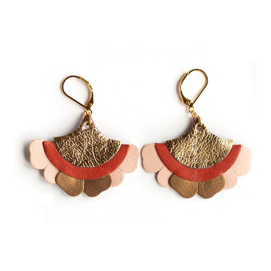 Boucles d'oreilles créoles Eventail & Pétales doré, terracotta, bronze, rose
