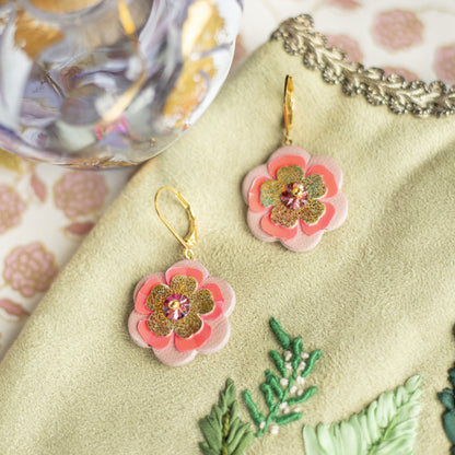 Boucles d'oreilles Louise - cuir recyclé rose et jaune - bijou baroque