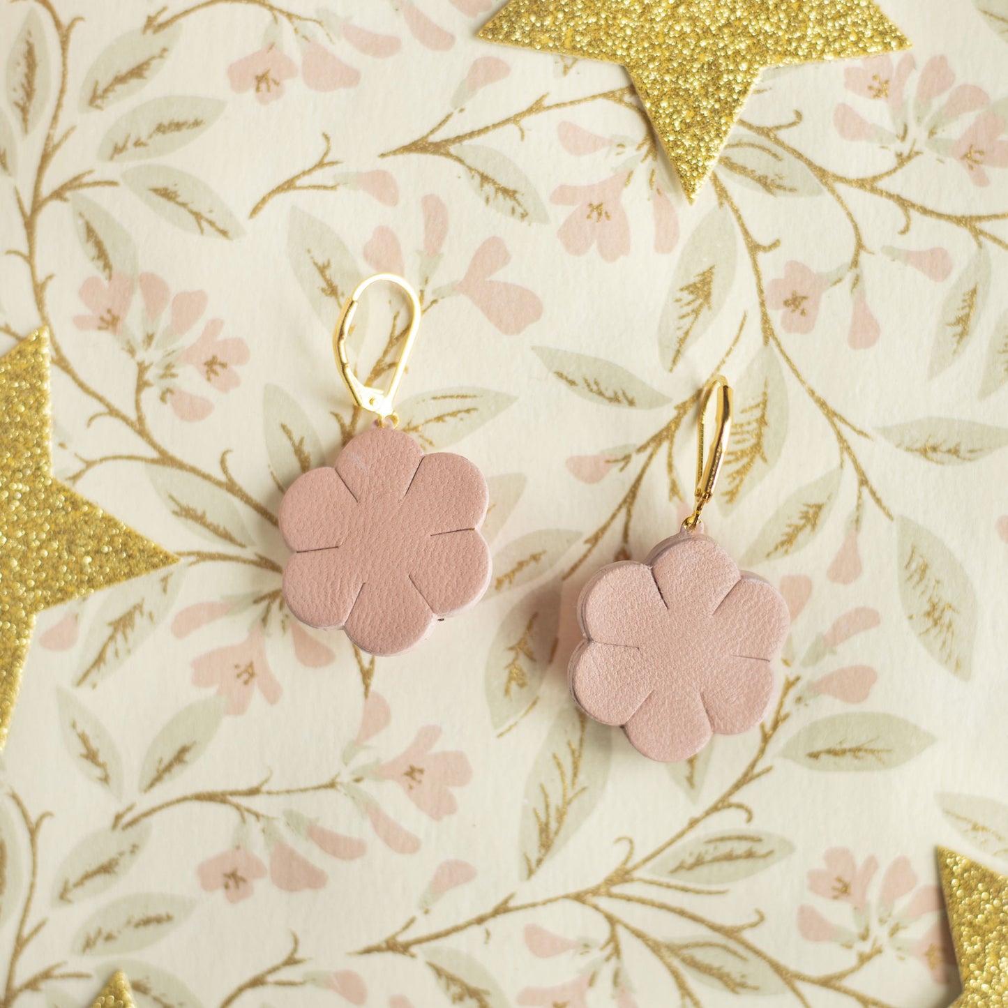 Boucles d'oreilles Louise - cuir recyclé rose et jaune - bijou baroque