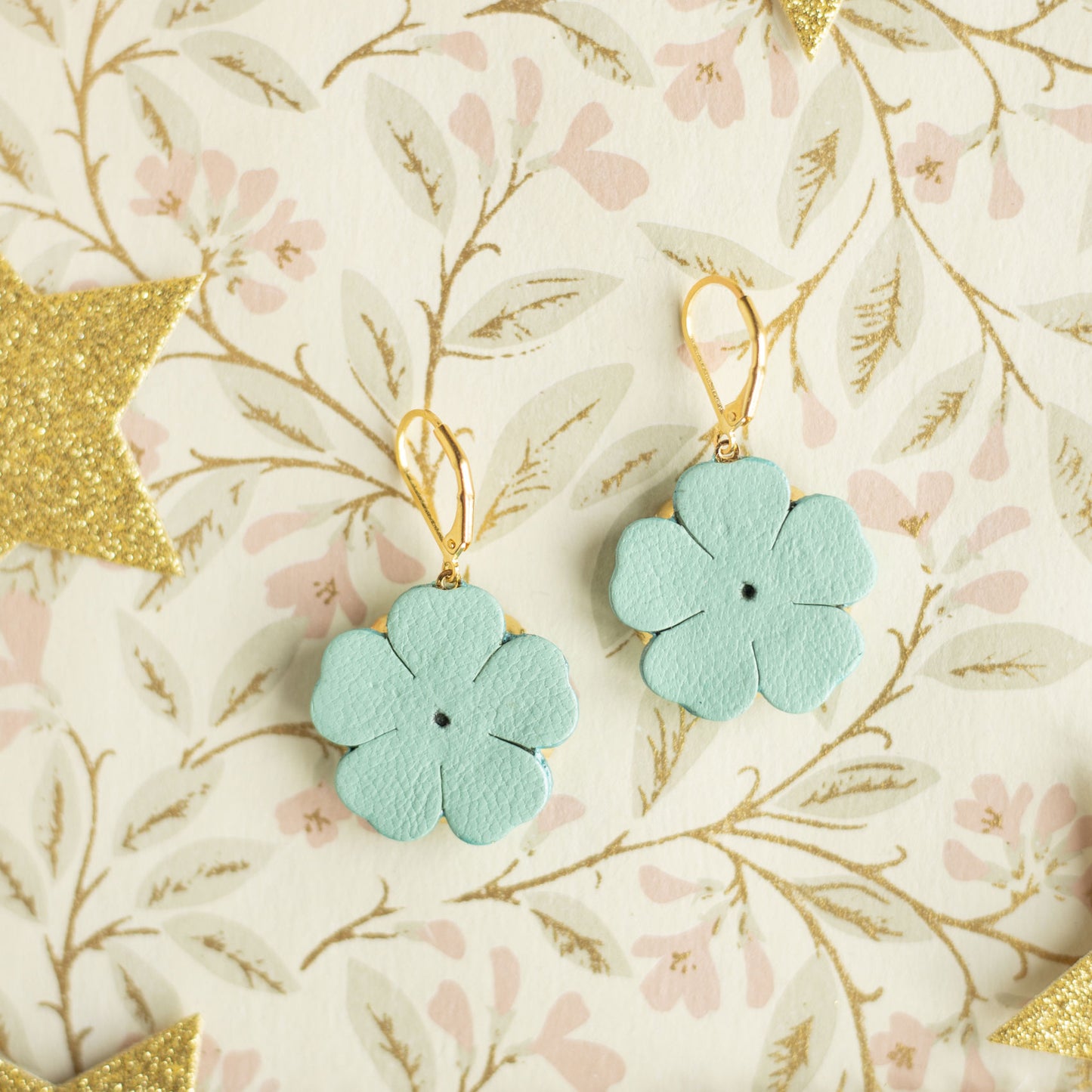 Boucles d'oreilles Hedwige - Fleur baroque turquoise et cristaux violets