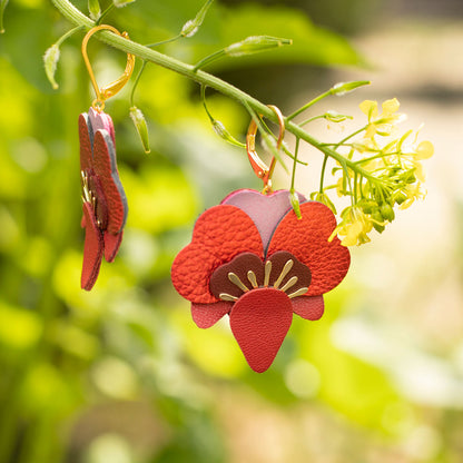 Boucles d’oreilles Orchidées - rouge, cuivré, terracotta