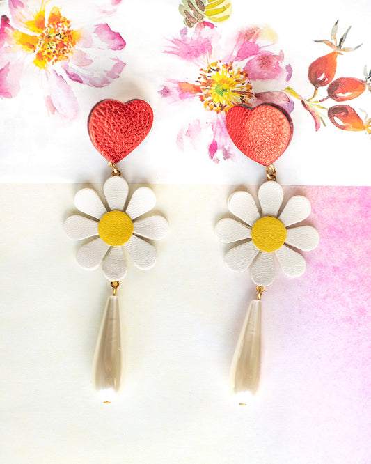 Daisy Heart Attaches Earrings - Midi Size