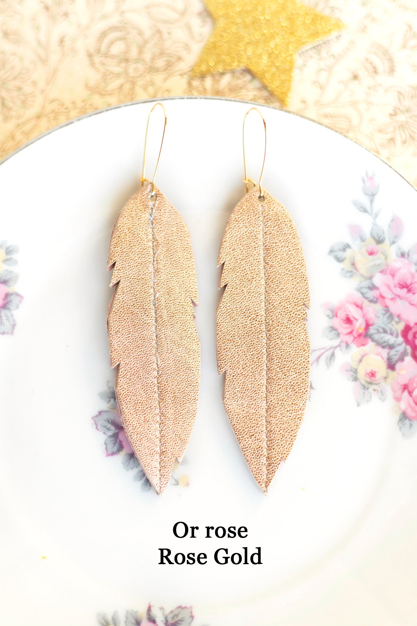 Longues boucles d'oreilles plumes en cuir : couleur au choix