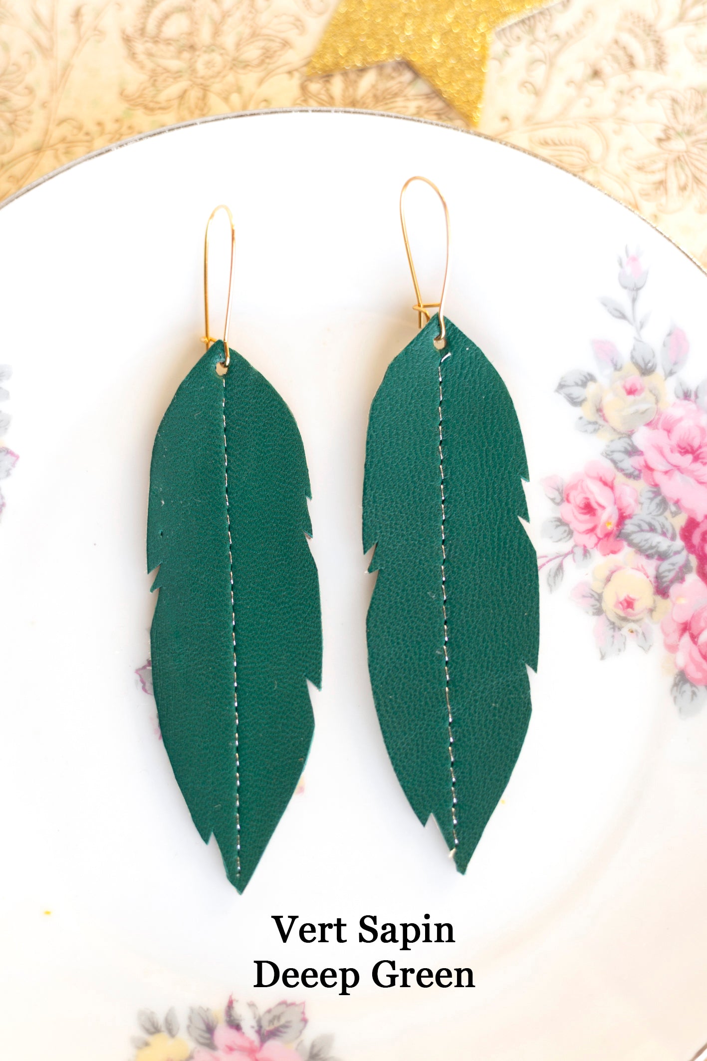Longues boucles d'oreilles plumes en cuir : couleur au choix