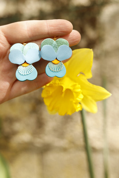 Boucles d’oreilles Pensées - bleu turquoise