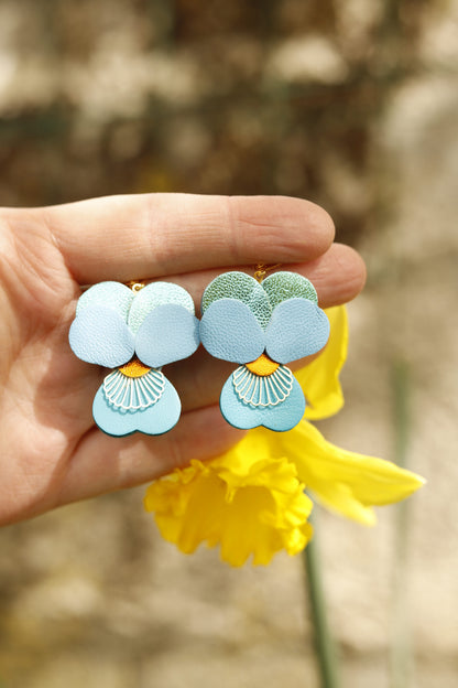 Boucles d’oreilles Pensées - bleu turquoise