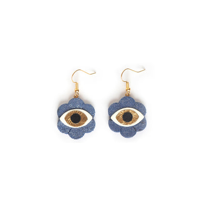 Boucles d'oreilles Yeux en Fleurs bleu pailleté