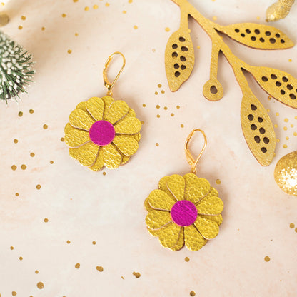 Boucles d'oreilles Aster pendantes Jaune métal