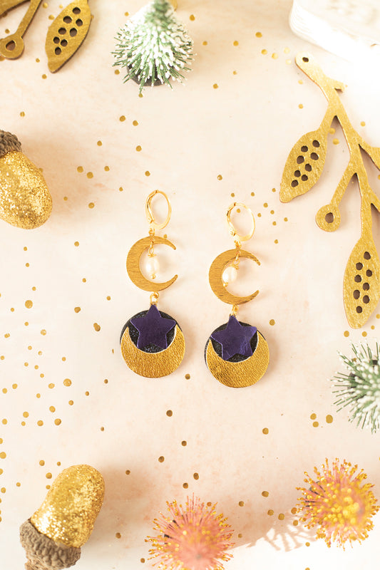 Purple magic moon earrings