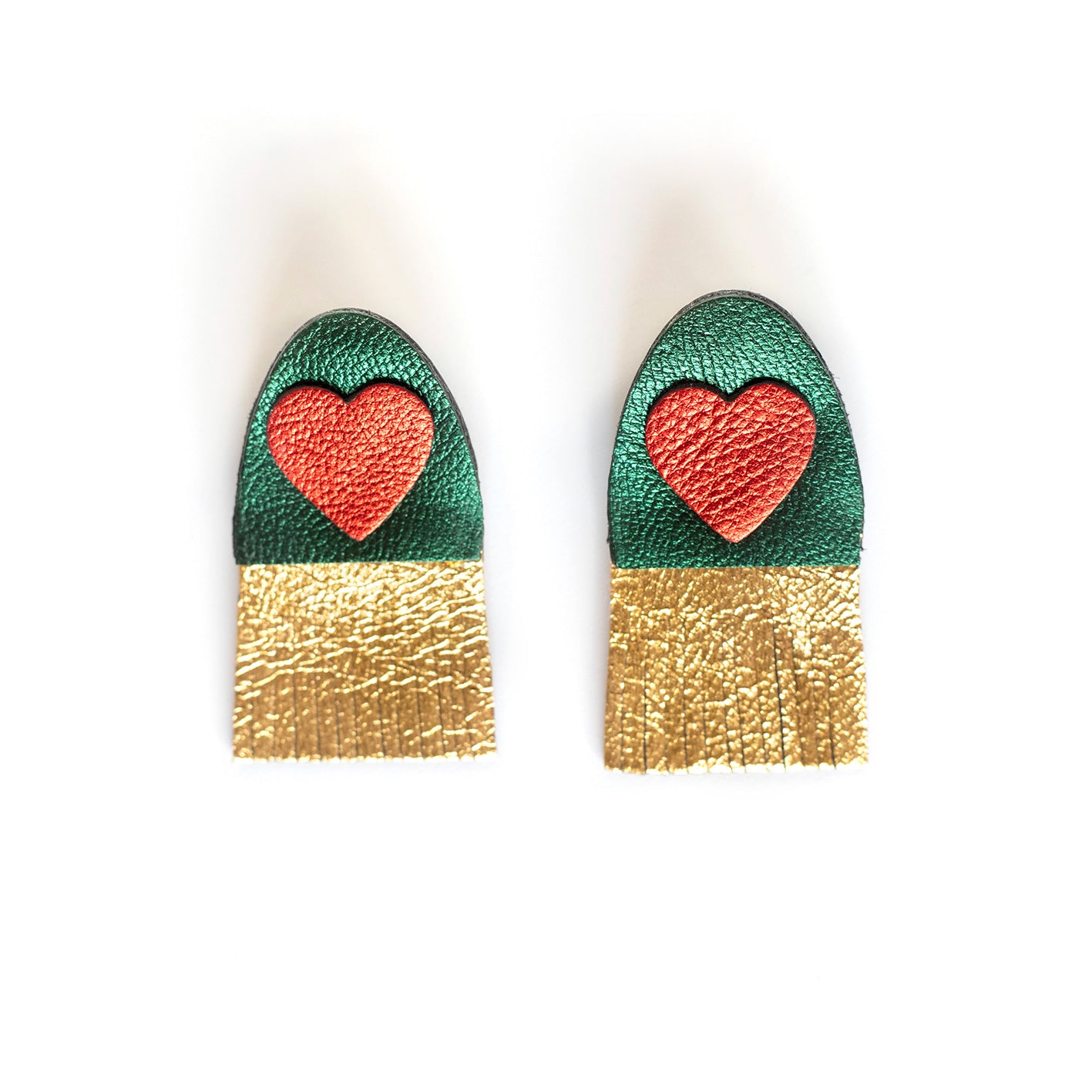 Heart earrings with golden fringes