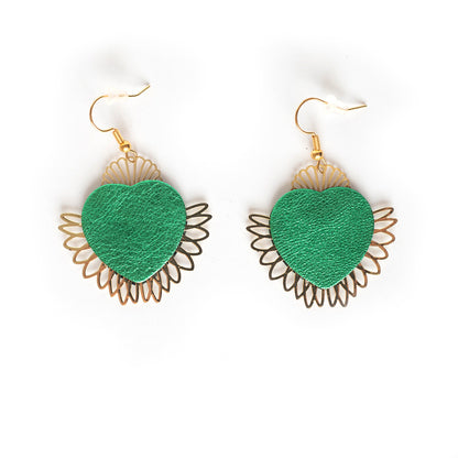 Boucles d'oreilles Grands Coeurs Sacrés vert