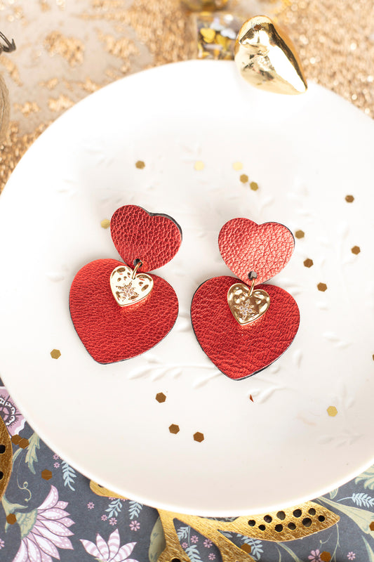 Ex-Voto Heart earrings in red leather