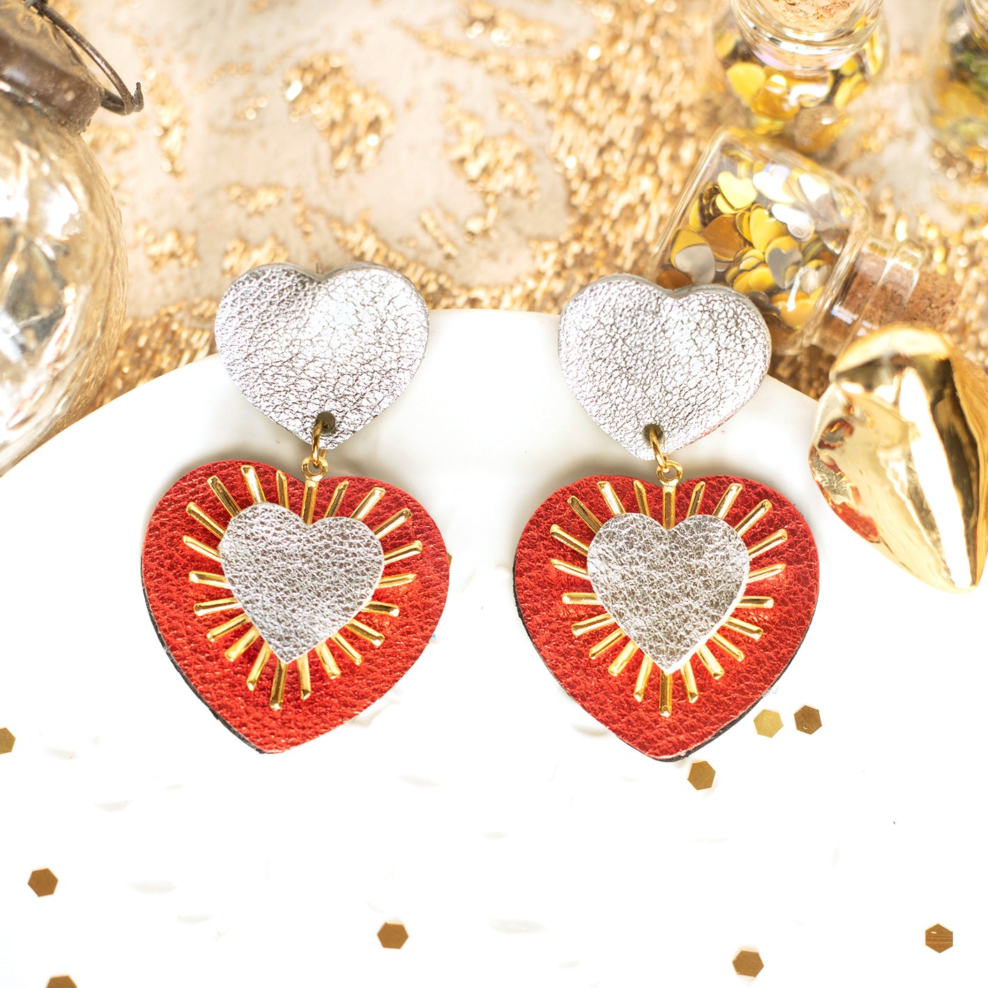 Silver and red Sacré Coeur earrings
