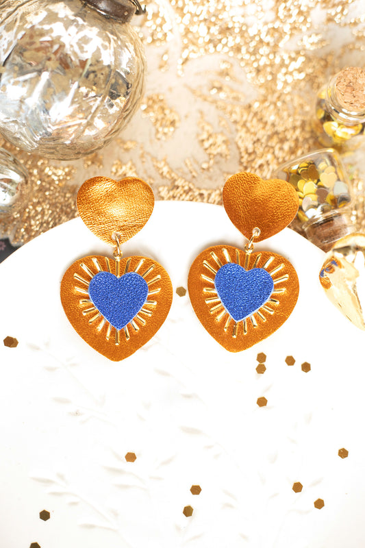 Sacré Coeur orange and ultramarine blue earrings