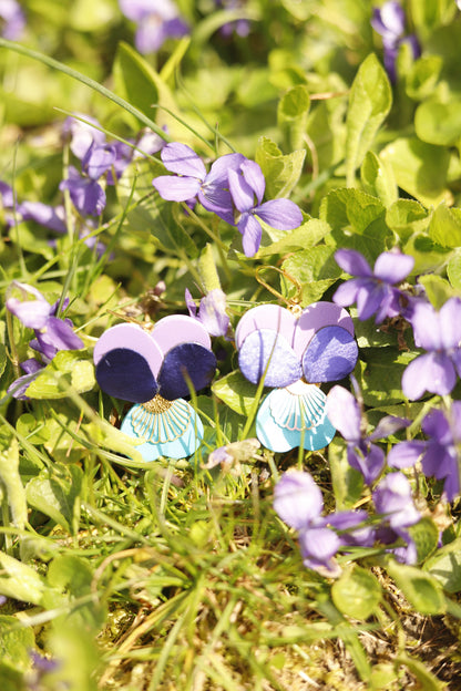 Boucles d’oreilles Pensées - bleu, mauve et violet métallisé