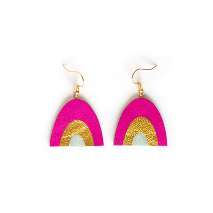 boucles d'oreilles Arc-en-Ciel fuchsia doré opaline