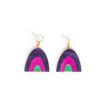 boucles d'oreilles Arc-en-Ciel violet fuchsia vert métal