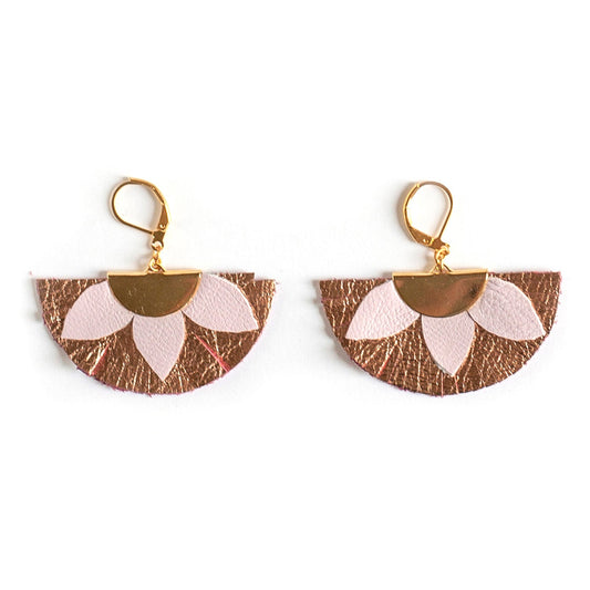 Pink and copper half-circle earrings