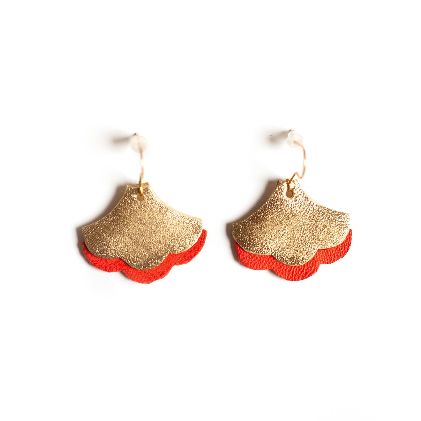 Ginkgo Biloba earrings in red and gold leather