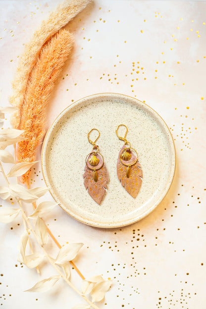 Boucles d'oreilles plumes cuir