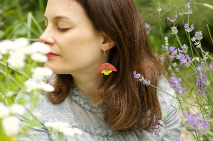 Boucles d'oreilles Fleur de Ginkgo en cuir terracotta et jaune