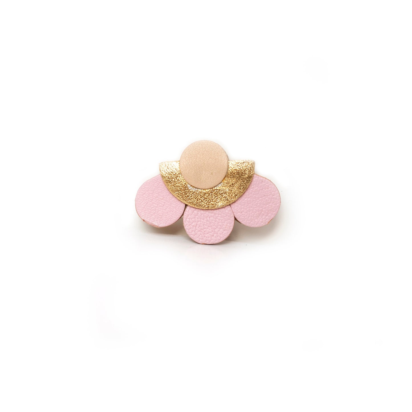 Flower brooch in pink, beige and gold leather