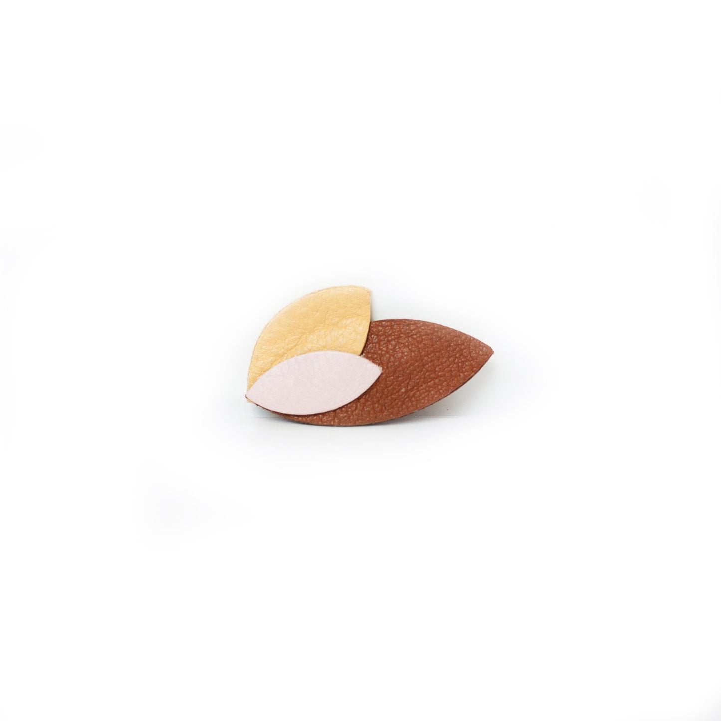 Leaf brooch in pink, beige and brown leather