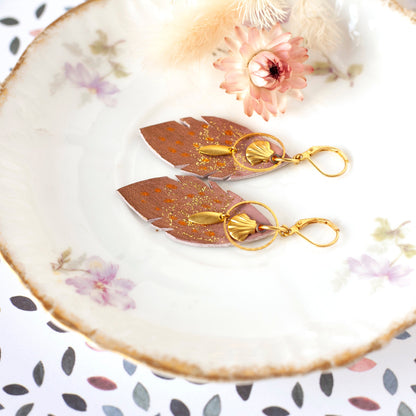 Boucles d'oreilles plumes cuir
