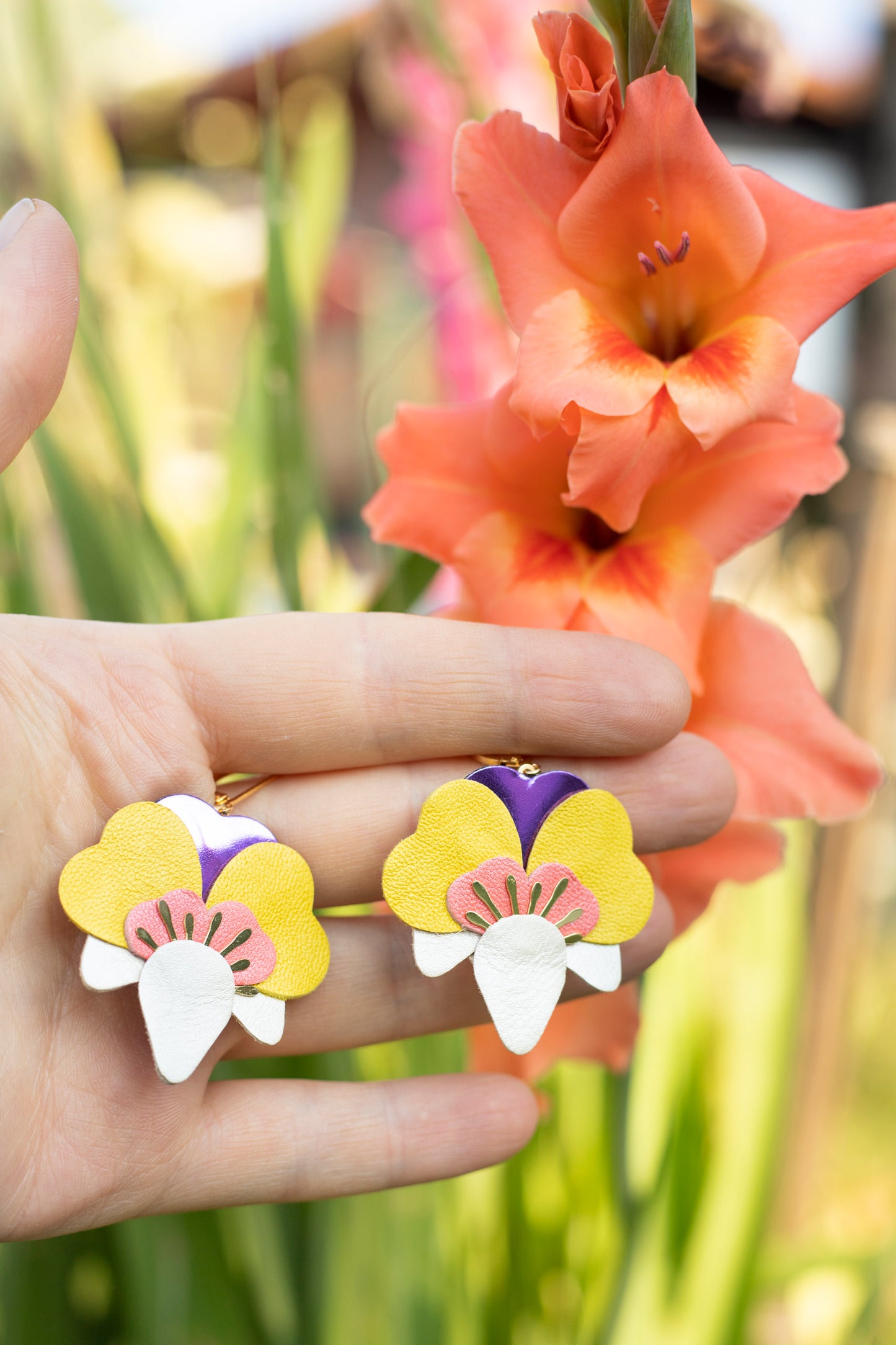 Orchid earrings - white, nasturtium, yellow, purple